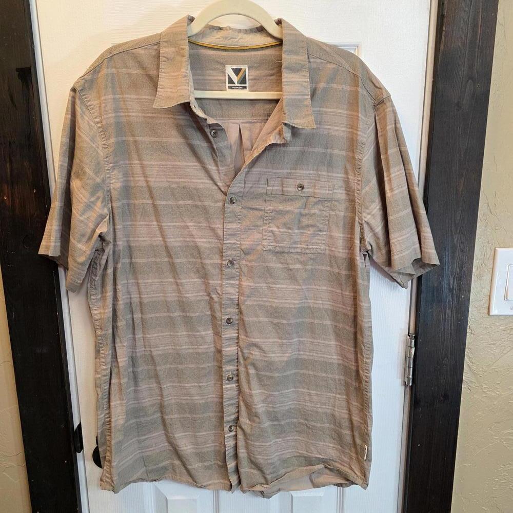 Voyager Men's XL Button-Up Shirt Brown Striped Cotton Blend